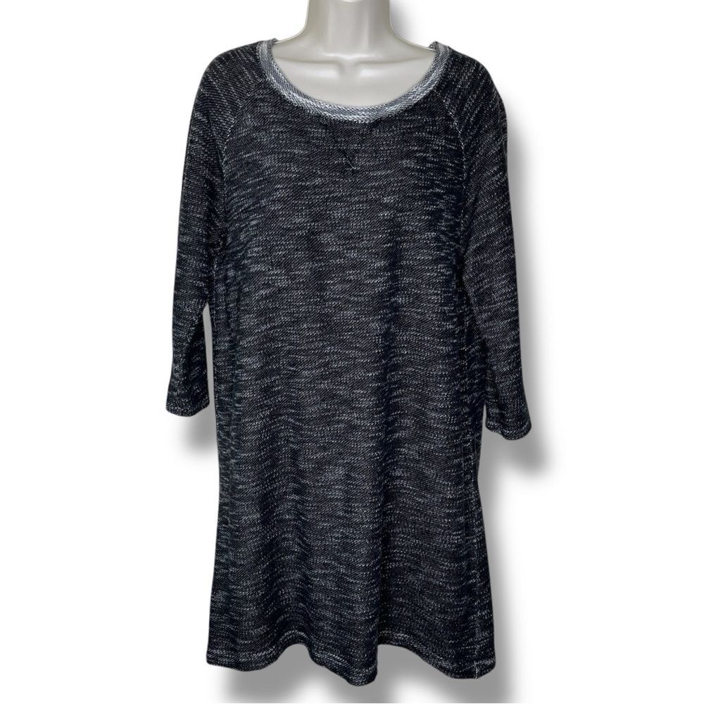 Gap Textured Marled Heather Gray Cotton Sweater Dress Women Large Scoop Neck